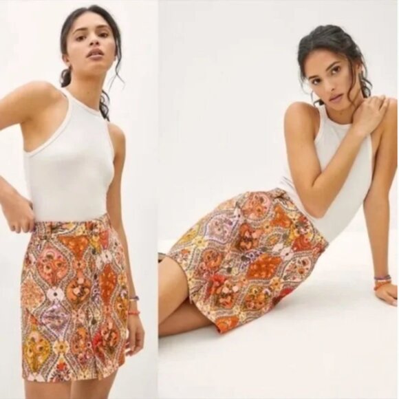 FARM Rio Dresses & Skirts - Farm Rio Anthropologie Lavinia Mini Skirt Orange Floral BRAND NEW NWT Size XS